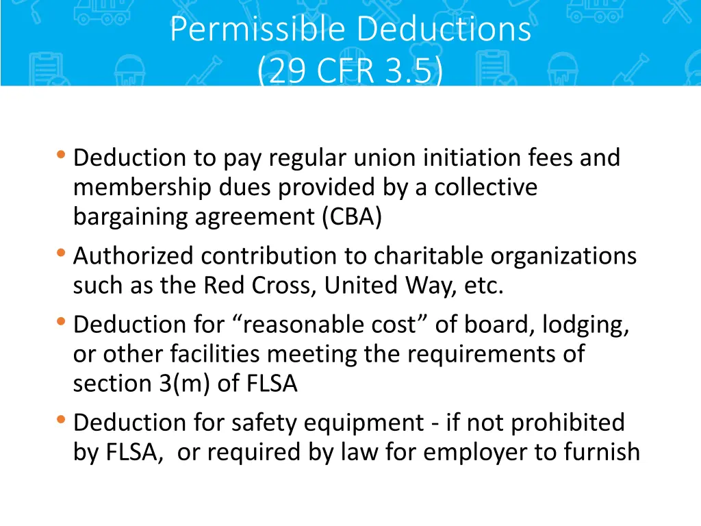 permissible deductions 29 cfr 3 5
