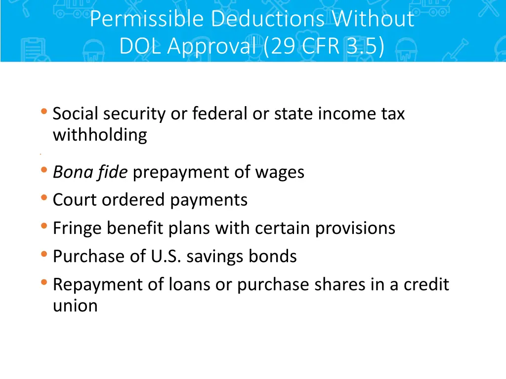 permissible deductions without dol approval