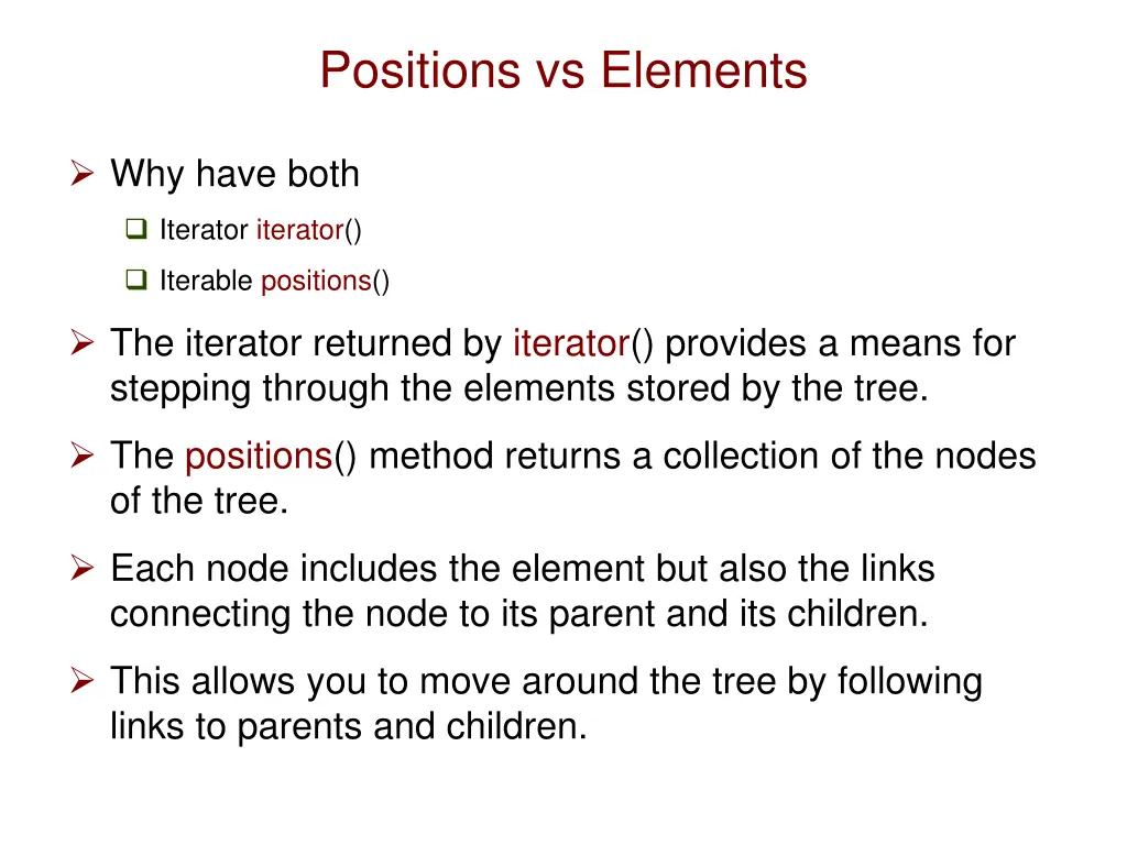 positions vs elements