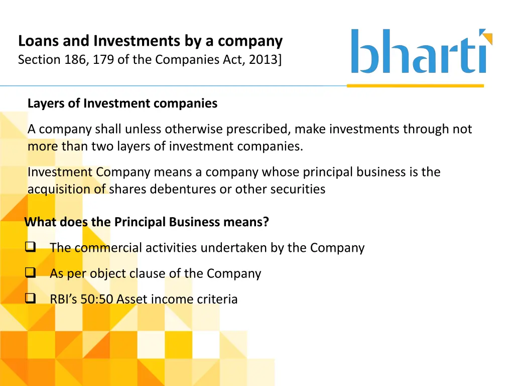 loans and investments by a company section