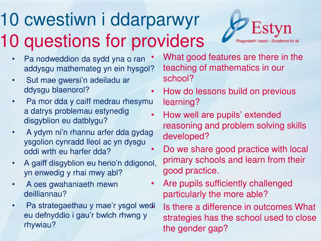 10 cwestiwn i ddarparwyr 10 questions