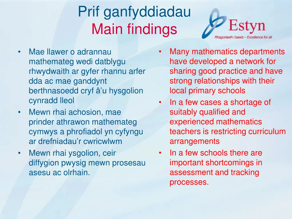 prif ganfyddiadau main findings 1