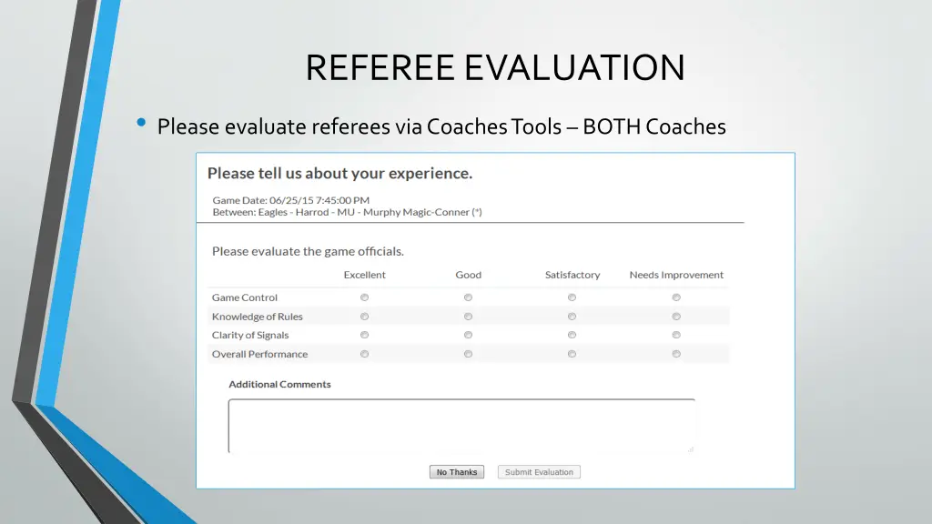 referee evaluation please evaluate referees