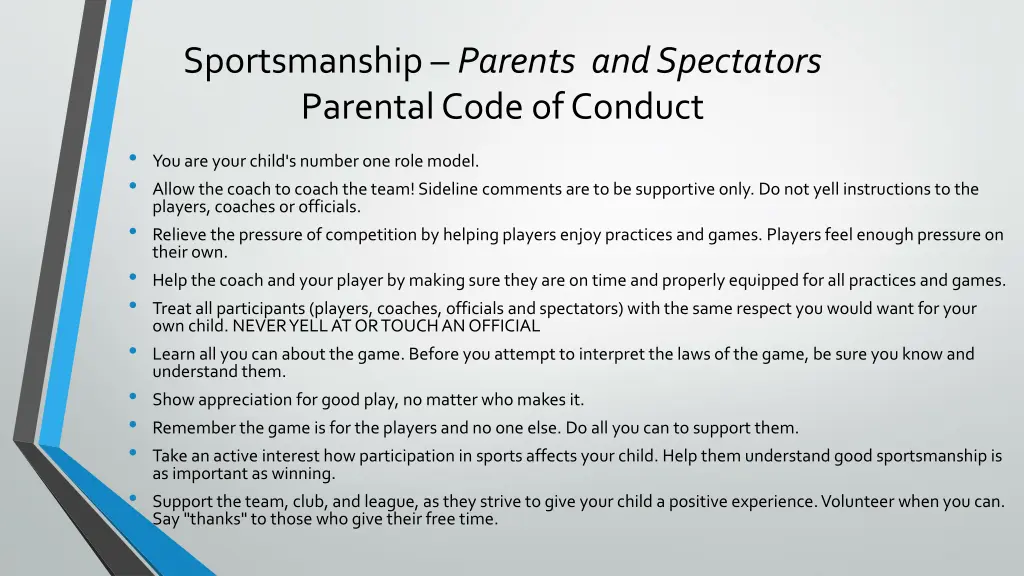 sportsmanship parents and spectators parental