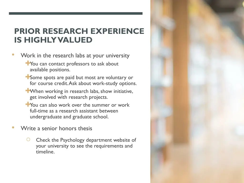 prior research experience is highly valued