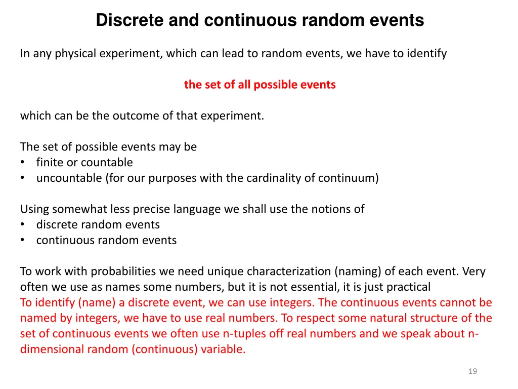 discrete and continuous random events