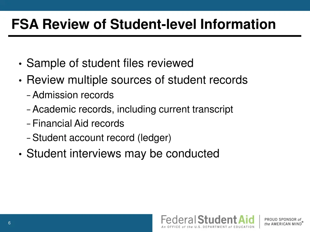 fsa review of student level information