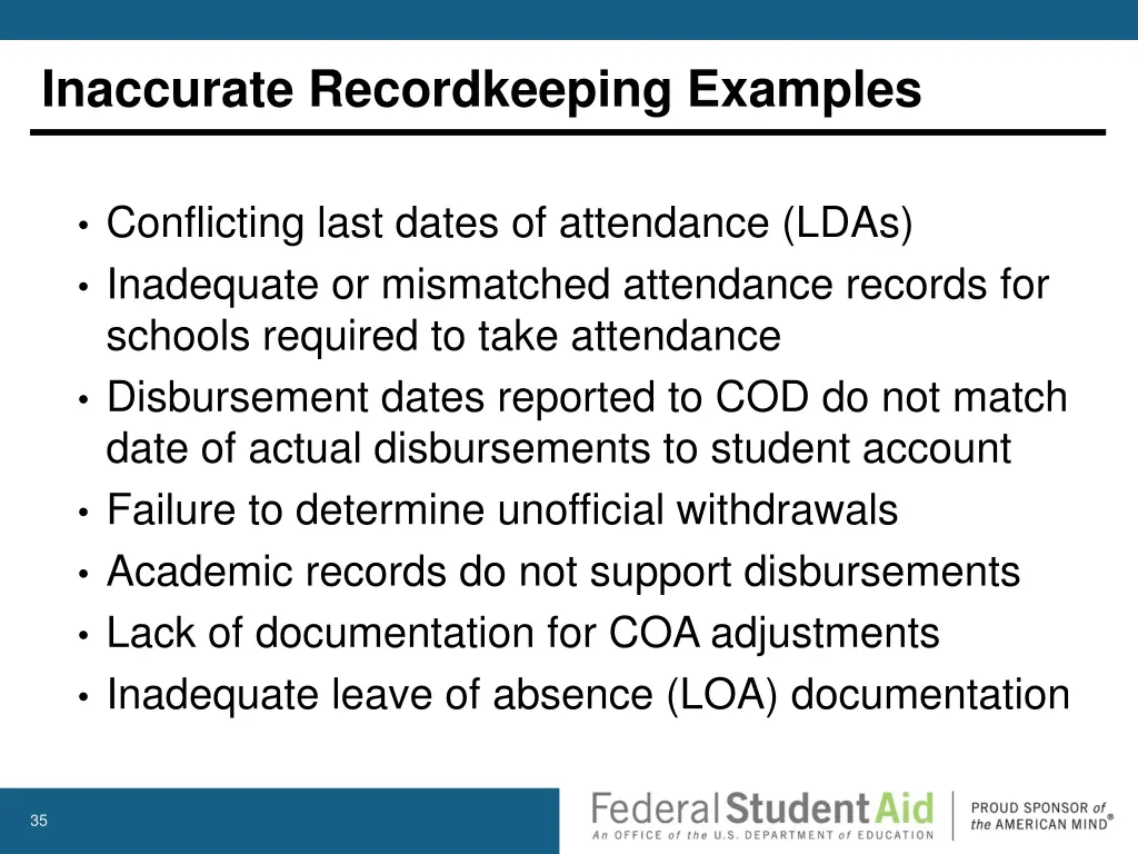 inaccurate recordkeeping examples
