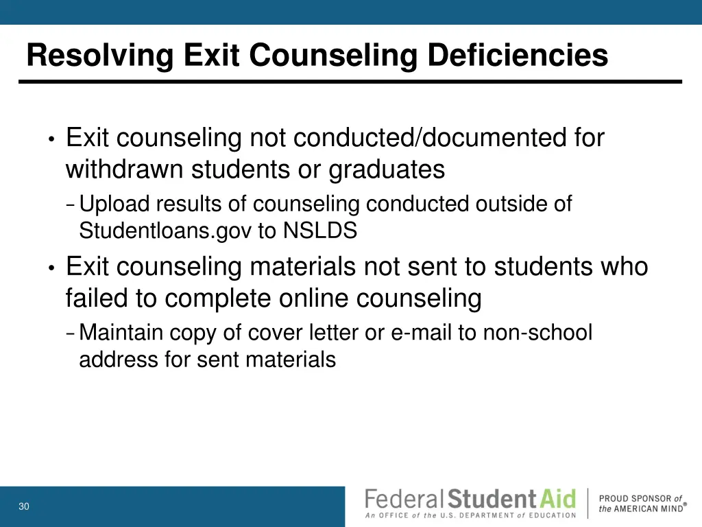 resolving exit counseling deficiencies