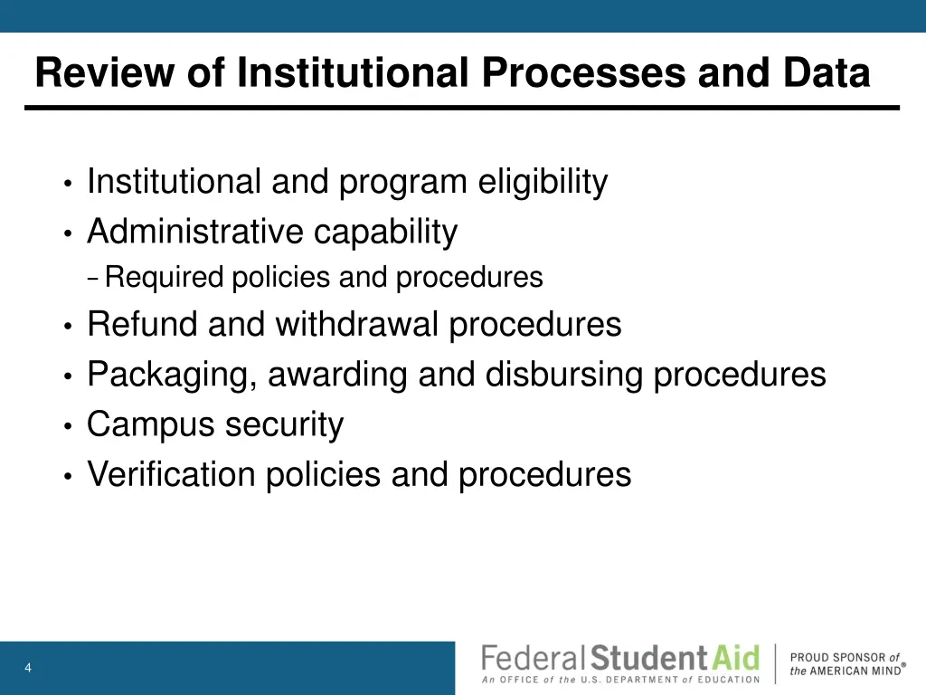 review of institutional processes and data