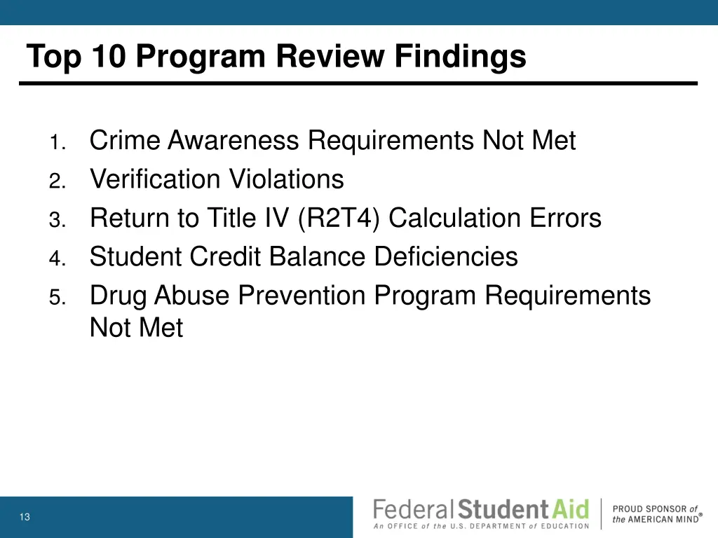 top 10 program review findings
