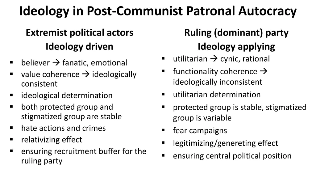 ideology in post communist patronal autocracy