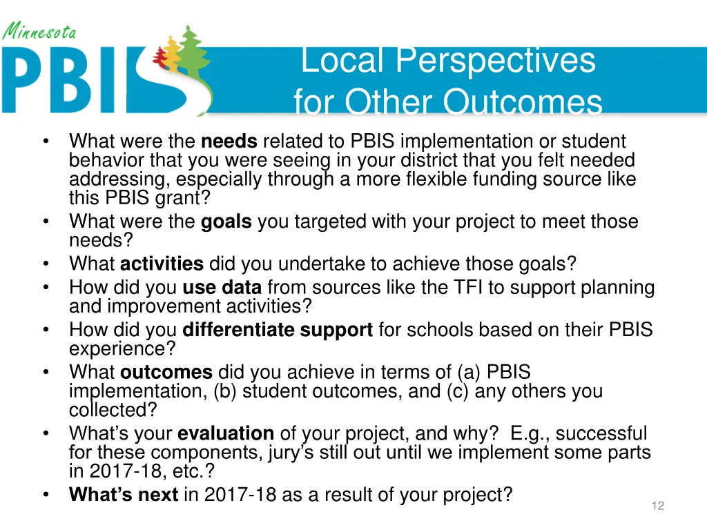 local perspectives for other outcomes