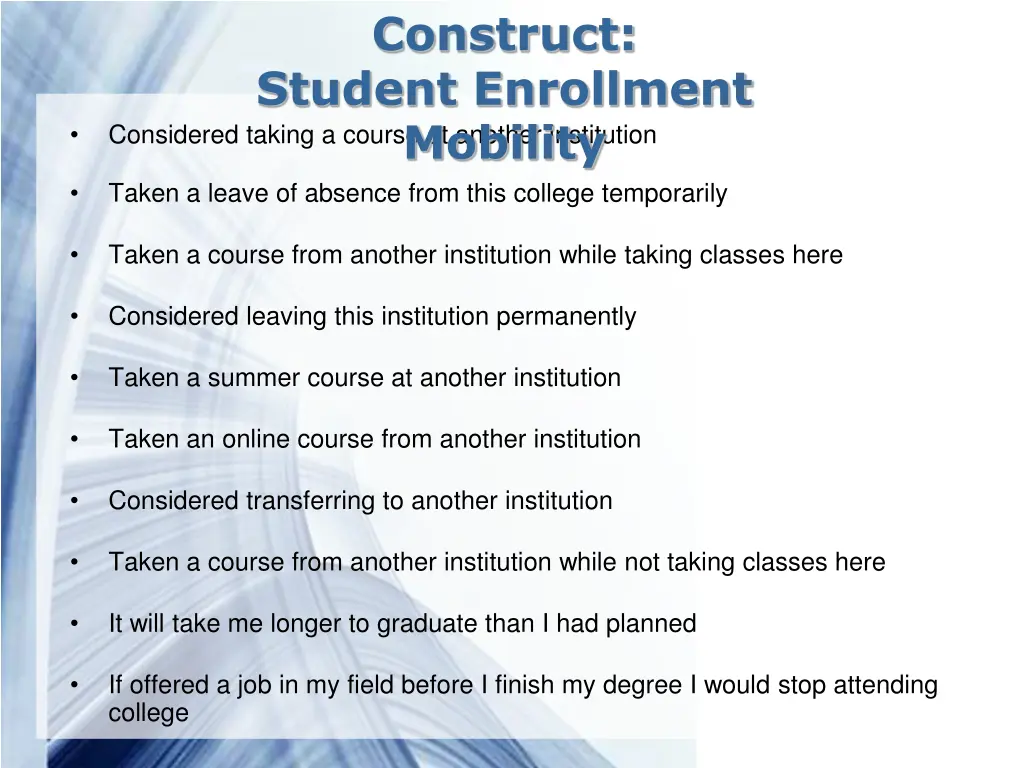 construct student enrollment mobility
