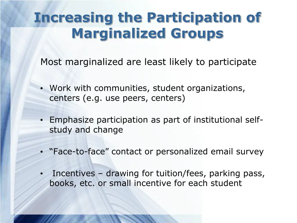 increasing the participation of marginalized