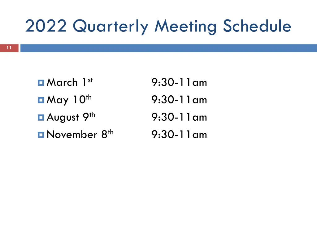 2022 quarterly meeting schedule