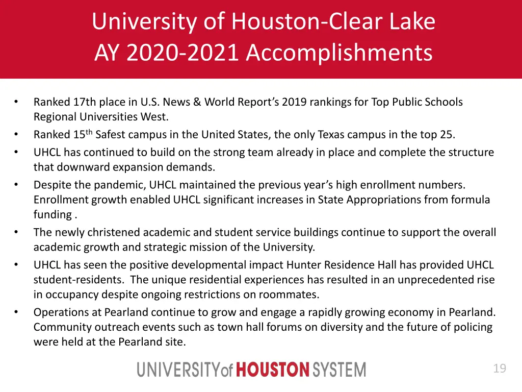 university of houston clear lake ay 2020 2021