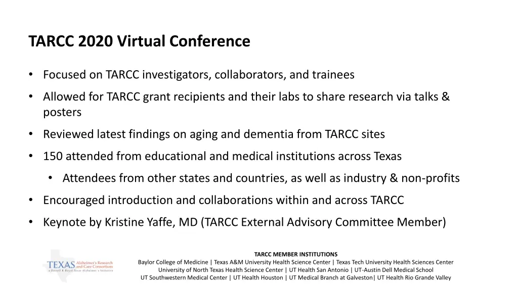 tarcc 2020 virtual conference