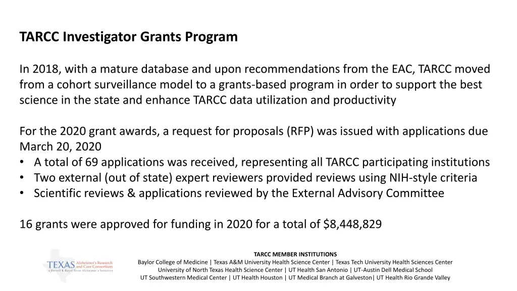 tarcc investigator grants program