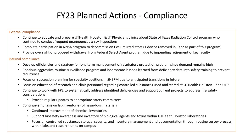 fy23 planned actions compliance