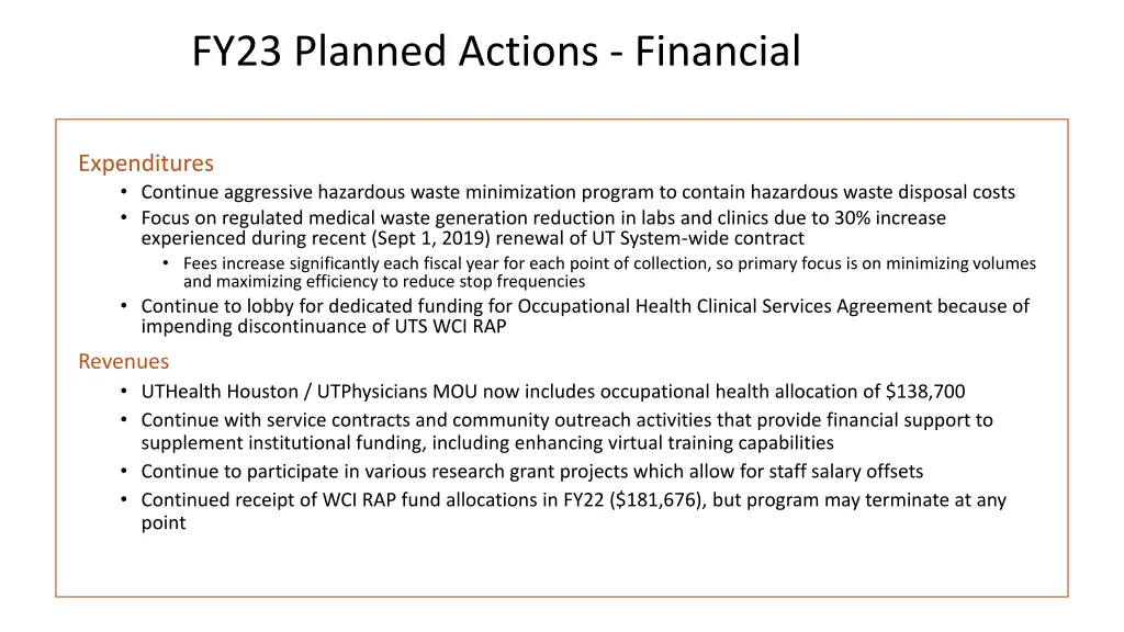 fy23 planned actions financial