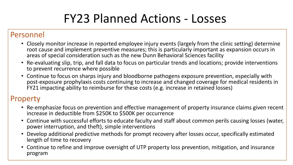 fy23 planned actions losses