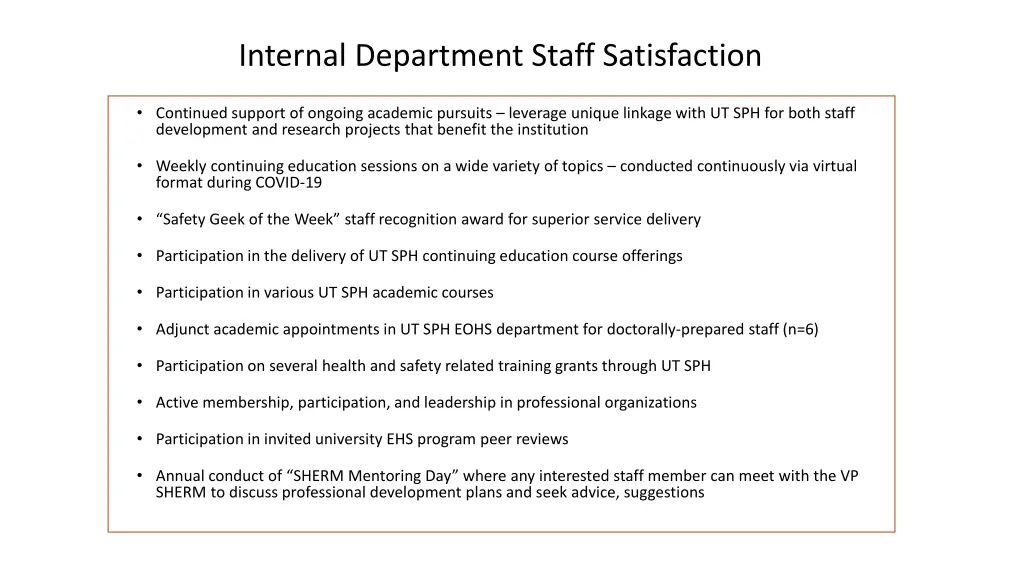 internal department staff satisfaction
