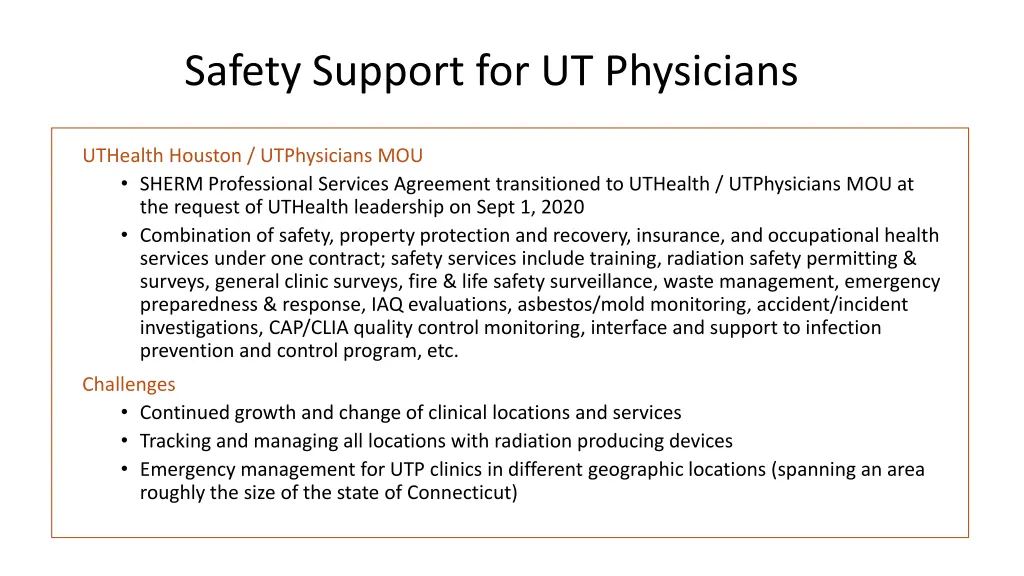 safety support for ut physicians