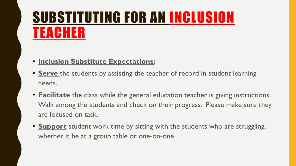 substituting for an inclusion teacher