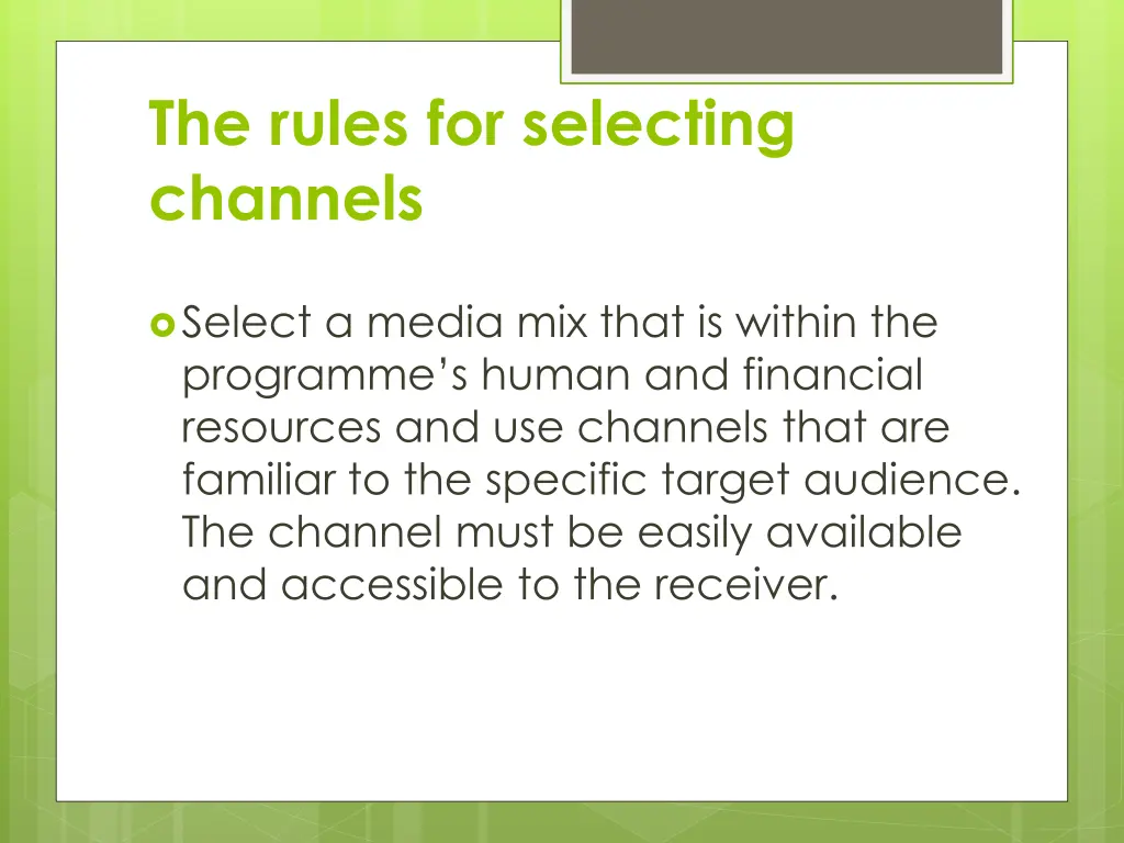 the rules for selecting channels 2