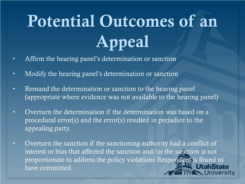 potential outcomes of an appeal affirm
