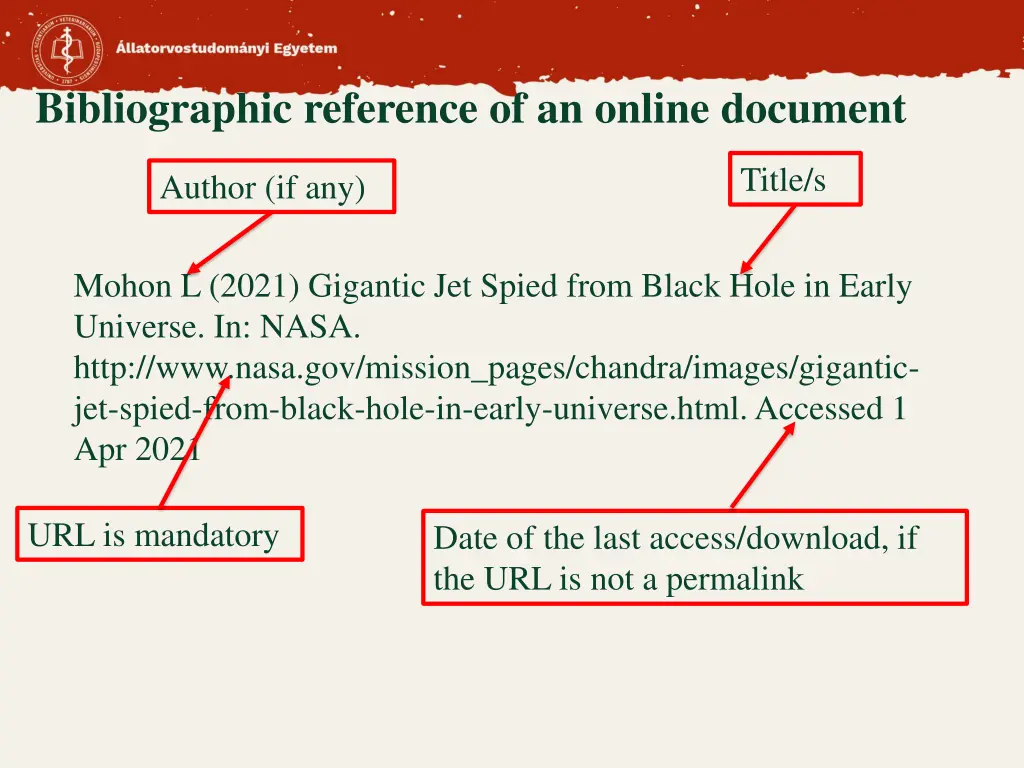 bibliographic reference of an online document