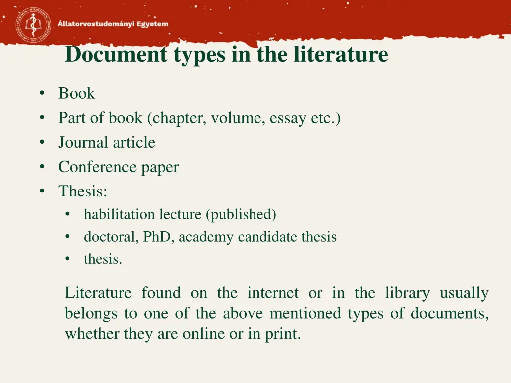 document types in the literature