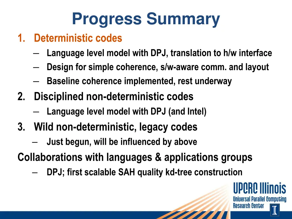 progress summary 1 deterministic codes language 1