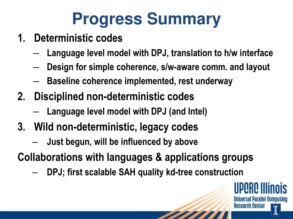 progress summary 1 deterministic codes language