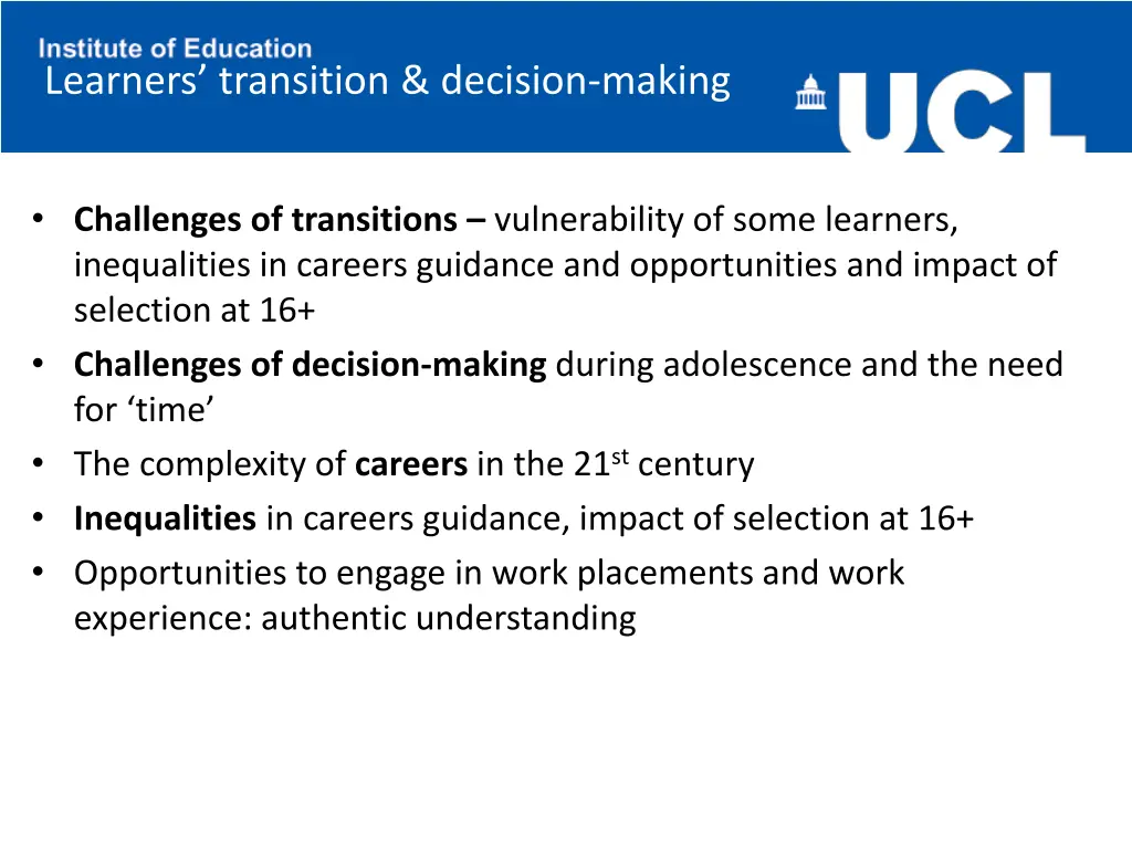 learners transition decision making