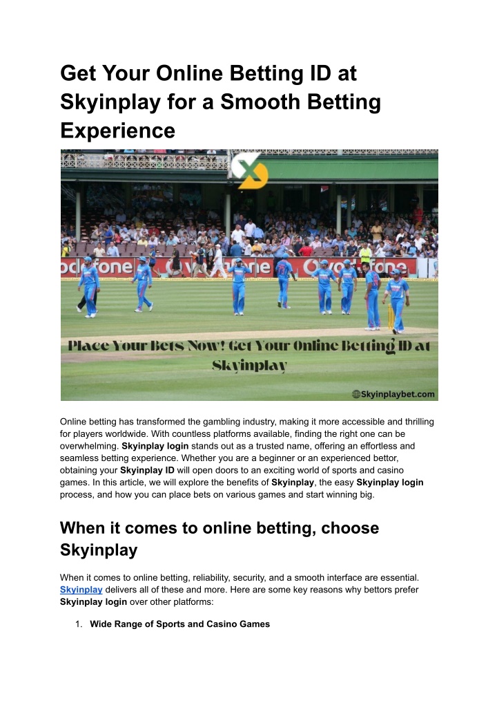 get your online betting id at skyinplay