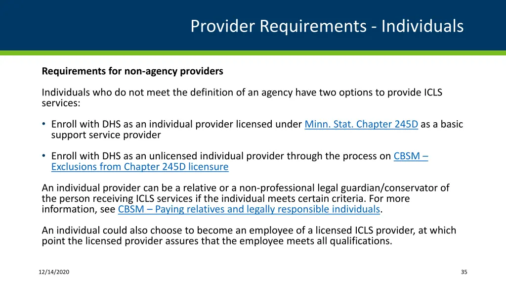 provider requirements individuals