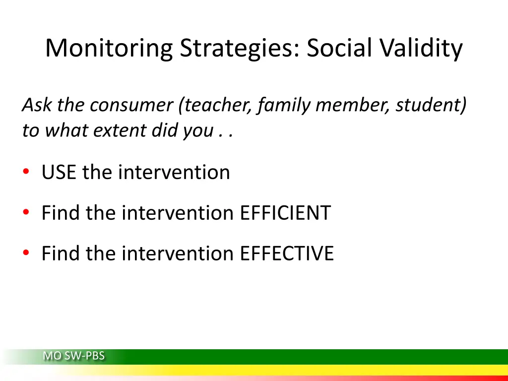 monitoring strategies social validity 2