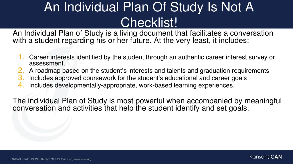 an individual plan of study is not a checklist