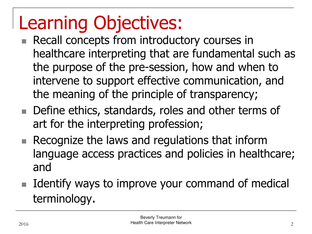 learning objectives recall concepts from