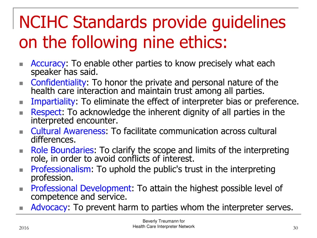 ncihc standards provide guidelines