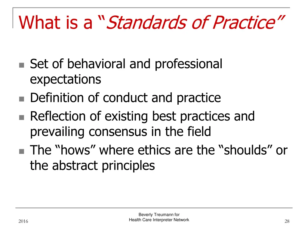 what is a standards of practice