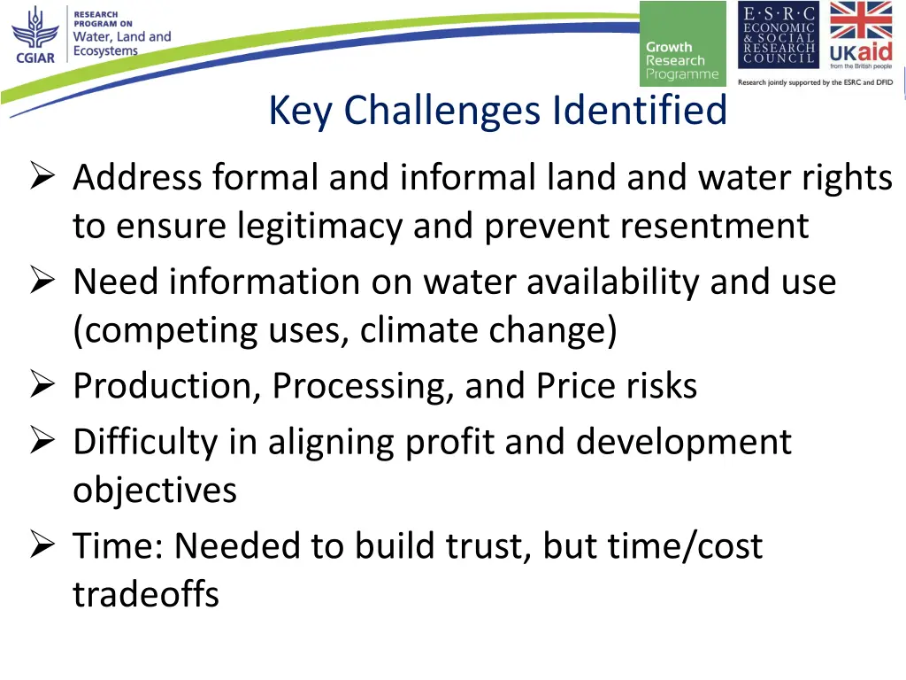 key challenges identified
