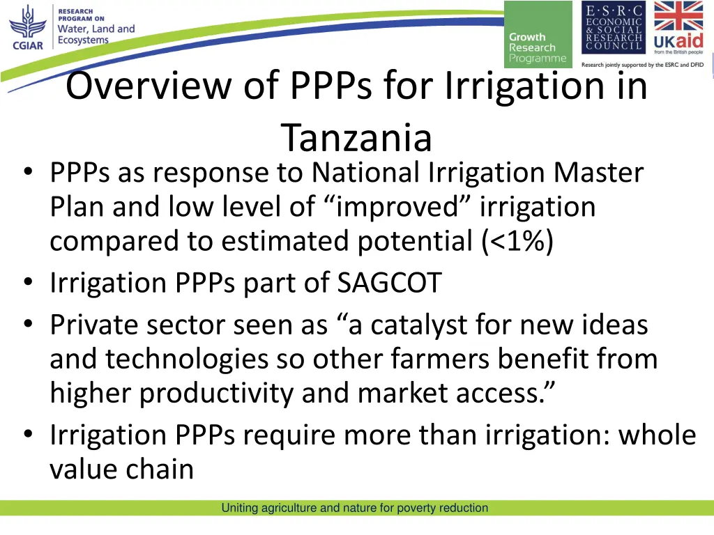 overview of ppps for irrigation in tanzania ppps