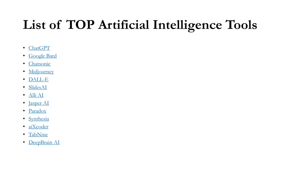 list of top artificial intelligence tools