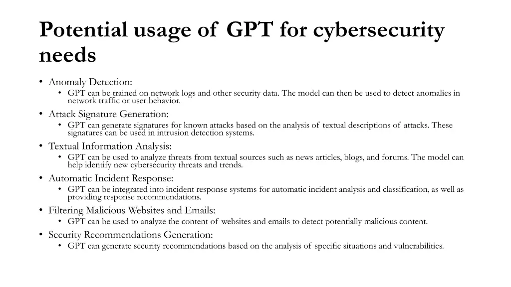 potential usage of gpt for cybersecurity needs