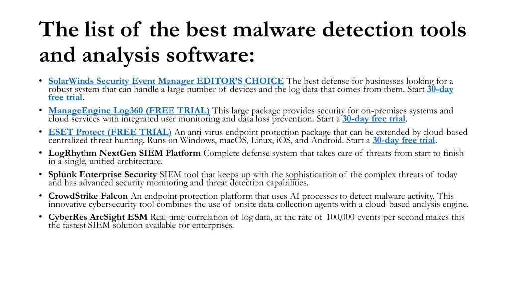 the list of the best malware detection tools