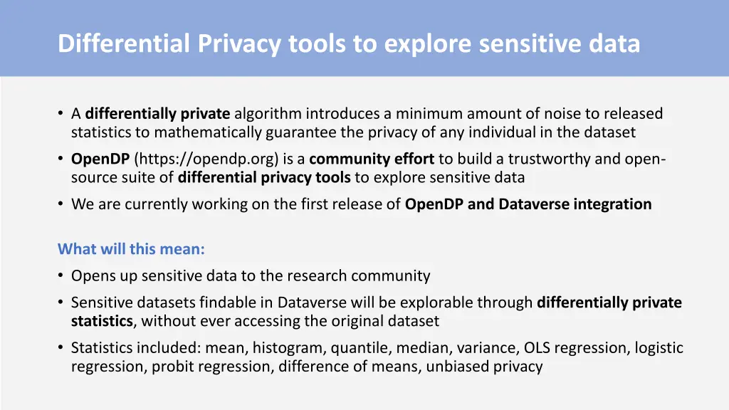 differential privacy tools to explore sensitive