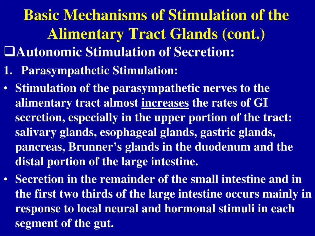 basic mechanisms of stimulation of the alimentary
